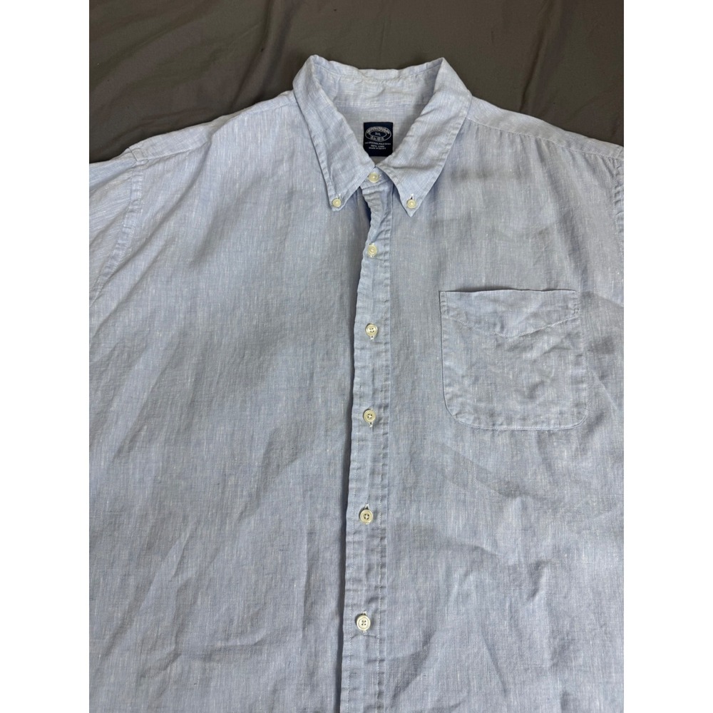 Brooks Brothers Baird McNutt Irish Linen Short Sleeve Shirt Blue 3XL Casual - Picture 7 of 15